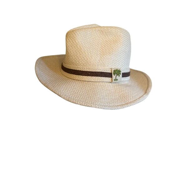 Dorfman Pacific Co. Handmade Straw Fedora Hat M Ivory & Brown - Picture 1 of 5